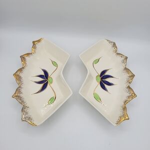 California Pottery Two Lazy Susan Dishes Lotus‎ Flower Vintage Retro home decor